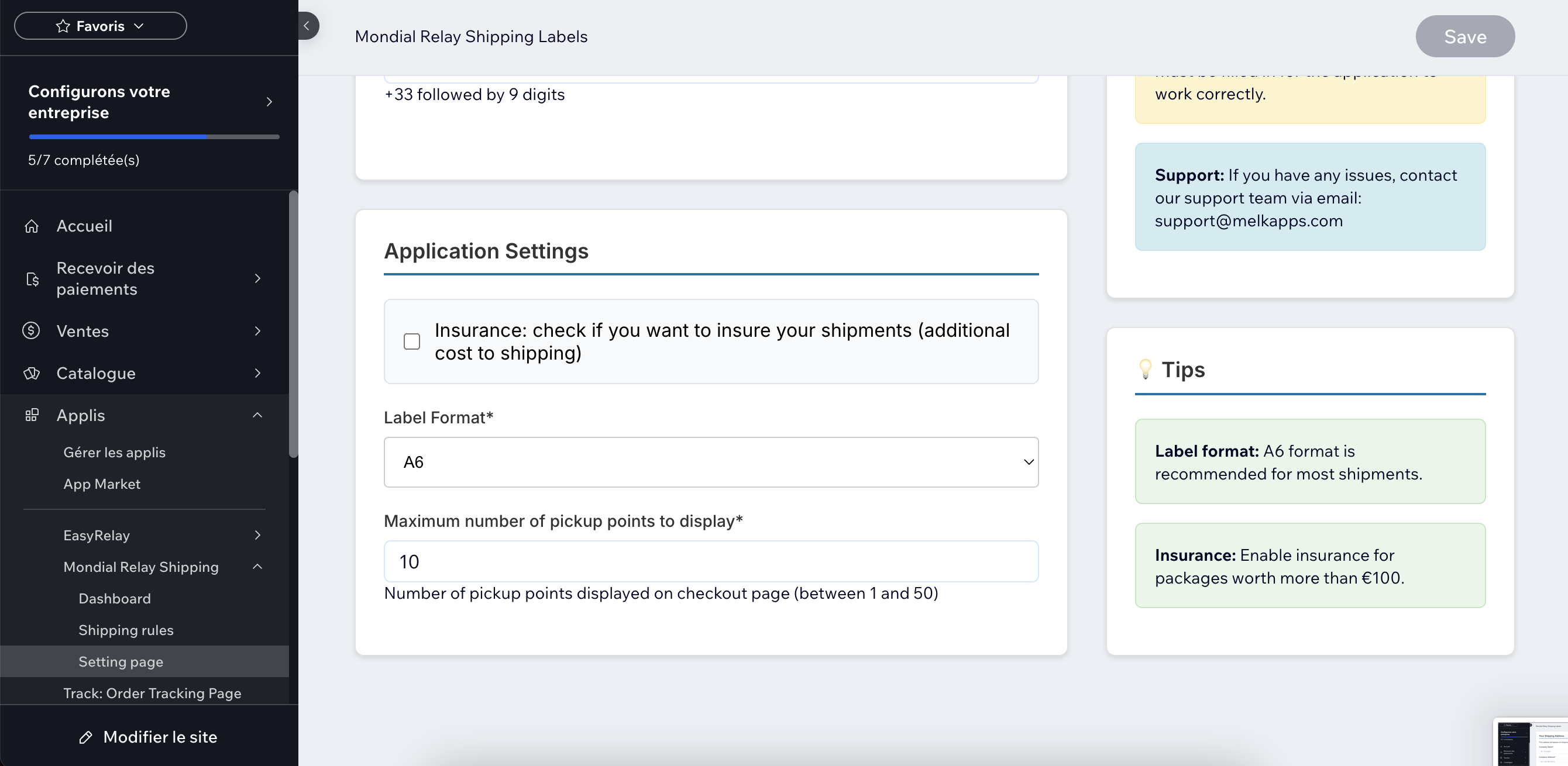 Application settings configuration